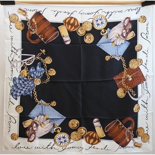 Vintage Print 100% Silk Head Scarves for Hair Wrapping Large Square Silk Shawl Wraps Foulard 35"x35"