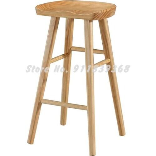 Nordic Bar Stool High Footed Stool Solid Wood Bar Chair Household Stool Simple Bar Chair Bar Stool Milk Tea Shop Bar Chair