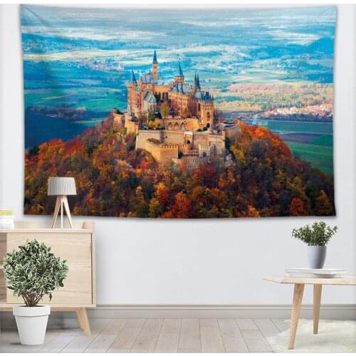 High Quality Castle Landscape Tapestry Wall Hanging Tapestries Cloth Fabric Print For Living Room Decorative Wall Blanket 0511