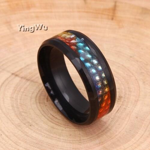 Yingwu 20pcs Wholesale For sale fashion 8mm black color inner arc sticker fish scale pattern Stainless Steel Rings