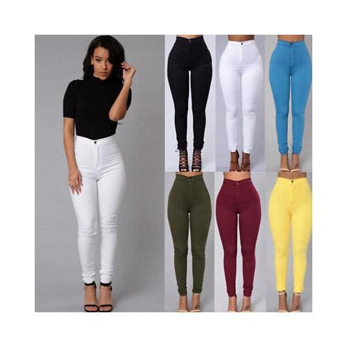 Women Pencil Stretch Casual Look Denim Skinny Jeans Pants High Waist Trousers