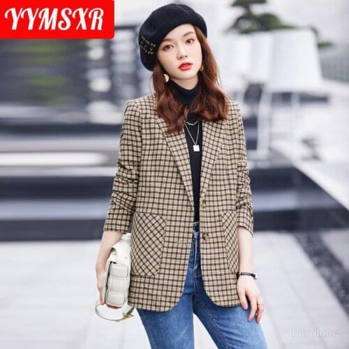 Office Suit Plus Size Womens High-quality 2021 Autumn and Winter New Long-sleeved Plaid Ladies Professional Jacket Elegant