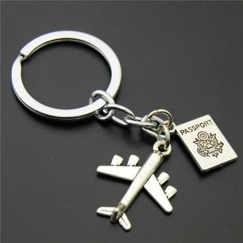 1pc Traveling the World Airplane Passport Keychains Travel Key Ring Diy Accessories Gift for Traveler Wanderlust Jewellery E884