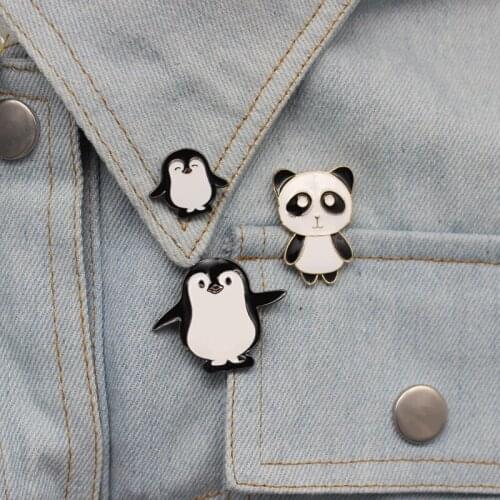 3 pz / set of cute cartoon animal metal enamel pin penguin panda backpack hat badge button brooch jewelry family gift