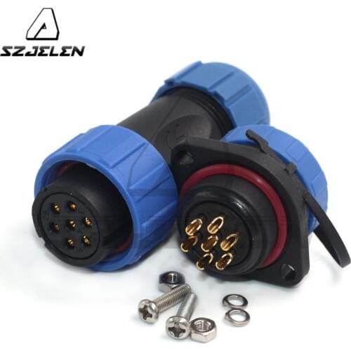 SP21 7pin plug socket LED waterproof power cable connector IP67 Waterproof 7-Hole Flange plug socket 15A