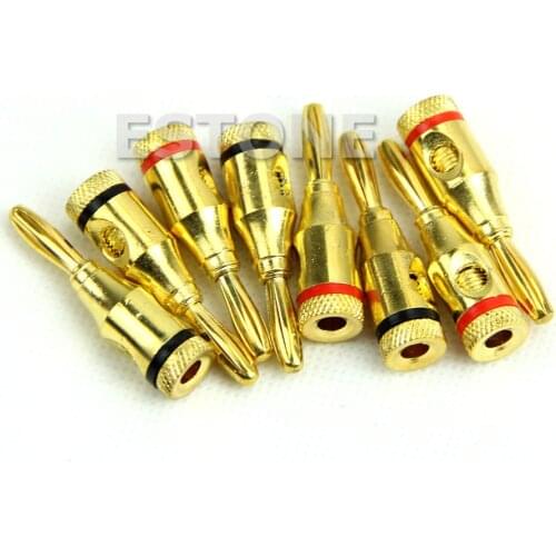 Newest 8pcs 4mm Plug Connector Gold plated Musical Speaker Cable Wire Screw Banana Plug Connector