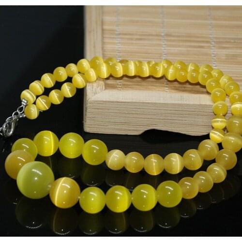 Free shipping yellow cat eyes opal round beads 6-14mm high grade diy chain choker necklace for women pretty jewelry 18inch B622