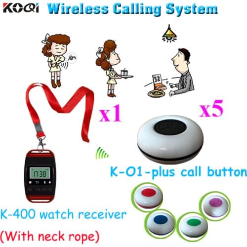 Wireless Alphanumeric Watch Calling System For Beach Restaurant Table Button Caller(1pcs watch+5pcs caller)