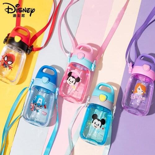 Disney Children Press The Cup Handle Baby With Straw Leak-Proof Plastic Cup Flip Student Resistance To Falling Kettle 350ML