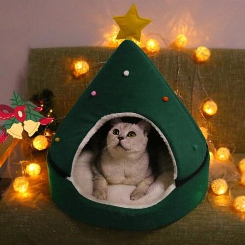 43*43cm Pet House Christmas Tree Shape Dog Cat Bed Dog Nest Puppy Cave Washable Cat Mat House Home Winter Cat House Pet Supplies