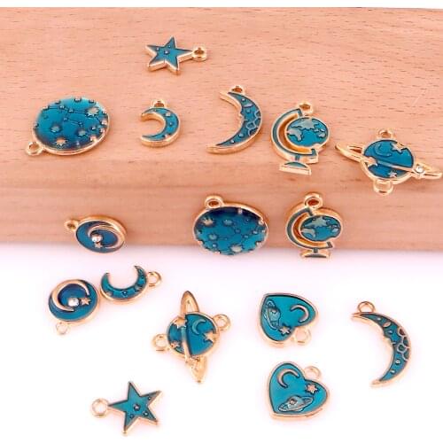20Pcs/lot Mix Enamel Universe Moon And Star Charms Making Space Planet Fit Drop Earrings Jewelry Wholesale