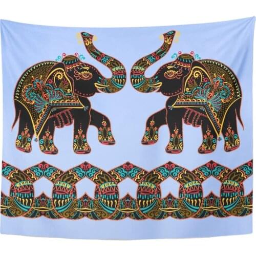 Tapestry Exotic Ethnic Folk Indian Elephant Dot Painting Hindu Animal Tapestries Wall Hanging for Living Room Bedroom Dorm