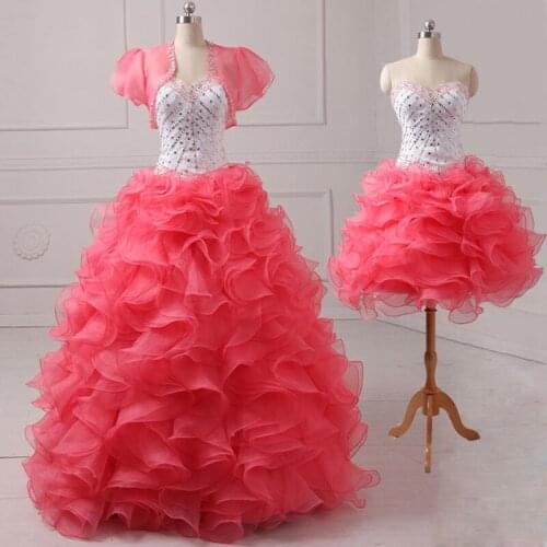 Jiayigong Quinceanera Dresses Ruffled Organza With Jacket Sweet 16 Dress Girl Party Beaded Pageant Gowns with Detachable Skirt