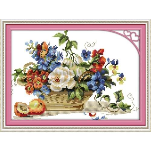 Joy Sunday Fruit And Flower Basket Painting Patterns Printed on Canvas 11&14CT Needlework DIY Cross Stitch Chinese Embroidery