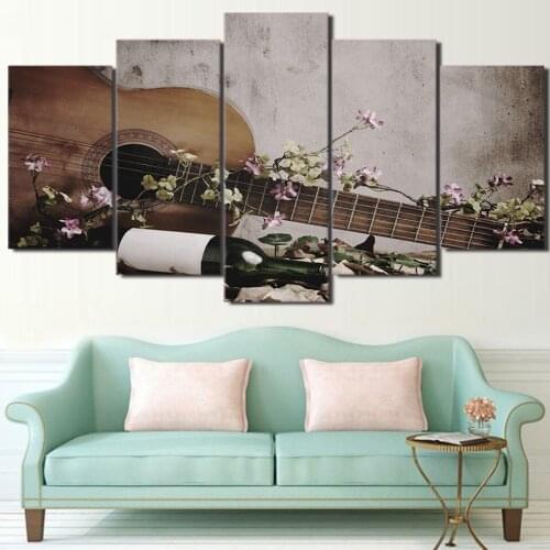 High Quality Canvas Art Vintage Guitar Painting HD Printed Poster 5 Pieces Unframed Modular Lake Wall Pictures Home Decor