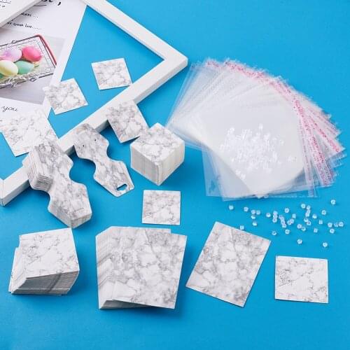 1Set Marble Pattern Paper Cardboard Jewelry Display Cards Bracelet Earring Packing Tag with Cellophane Bags Plastic Ear Nut/Back