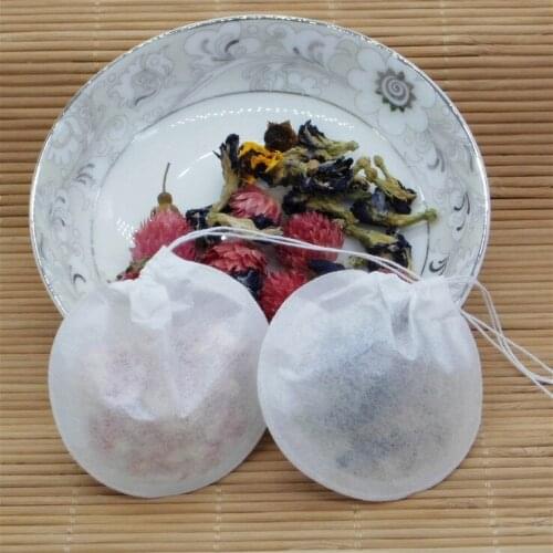 String Drawstring Round Empty Teabags Filter Paper Herb Loose Tea Bags Natural wood pulp paper Diameter 6cm