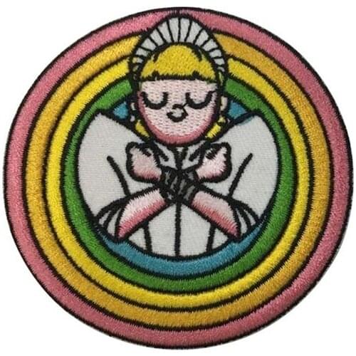 10pcs/lot Round Embroidery Patches Rainbow Sleeping Girl Fun Backpack Clothing Decoration Diy Iron Heat Transfer Applique