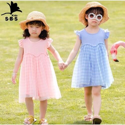 Girls' Dress for Summer 2020 Childrens Wear New Arrival Lattice Childrens Gauze Dress with Flying Sleeve Girls Princess Dress