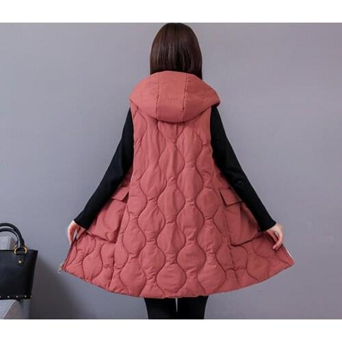 M/6Xl Female Hooded Long Section Spring Autumn Cotton Vests Fashion Plus Size WomenS Winter Jackets Waistcoats K1373
