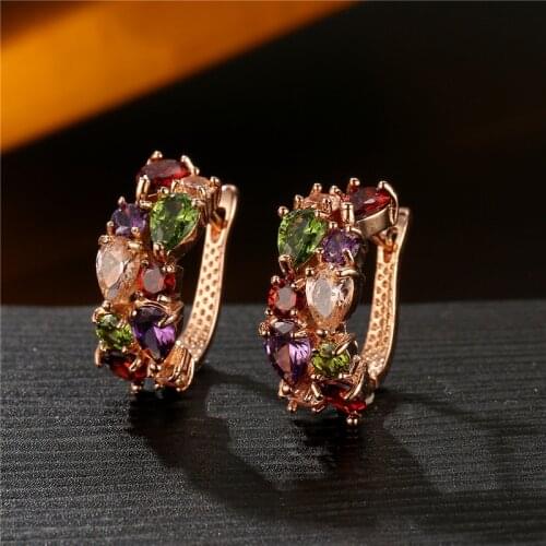 Fashion Multicolor AAA Rose Gold Color Mona Lisa Zircon Stud Earrings Women Girls Luxury Crystal Dinner Jewelry Wholesale