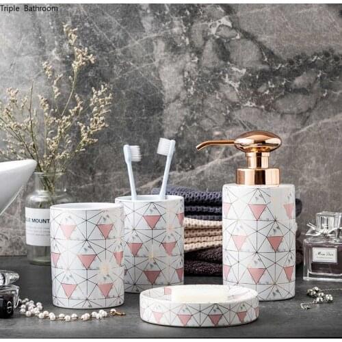 Modern Style Wash Supplies Ceramics Four Piece Set Gargle Cup Soap Dispenser Soap Box Home Bathroom Soap Dispenser Set