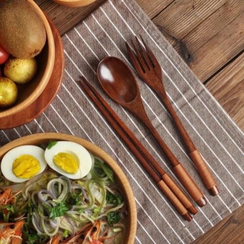 Natural Wood Spoon Chopsticks And Fork Dinner Set Wood Tableware Rice Soup Tableware Grain Handmade Household Tableware