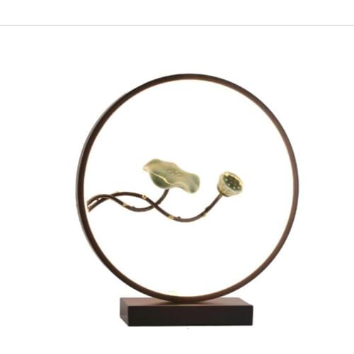 New Chinese Vintage Creative Lotus Birds Metal Acrylic Led Table Lamp for Bed Room Study Living Room Hotel Deco Dia 33cm 1714