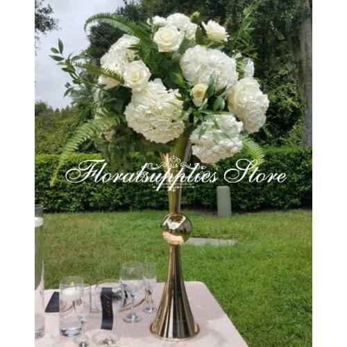New Product Gold Reversible Trumpet Centerpiece Vase Wedding Decoration Table Centerpiece Gold Silver Flower Vase
