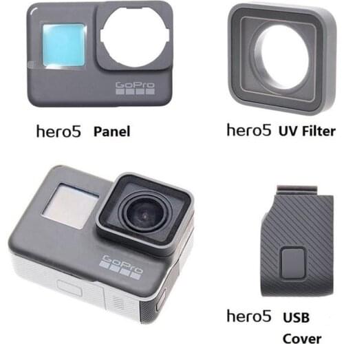 For GoPro Hero 4 5 6 7 8 Black Original Accessories Frame Front Door Faceplate Panel/UV Filter Glass Lens/Battery USB Cover Case