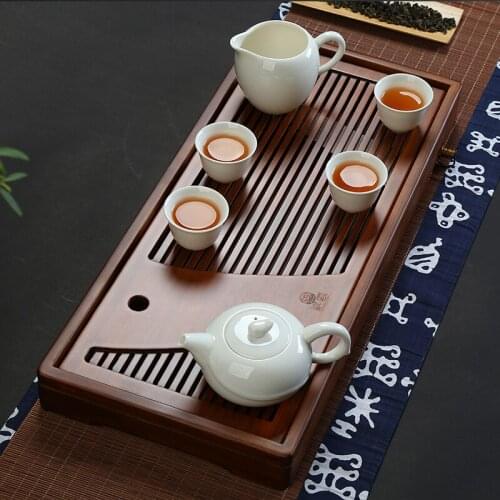 Rectangle Tea Set-Natural Bamboo Wood Tea Tray-Drainage Water Storage Tea Board Table Chinese Tea Cup Gongfu Home Accessories