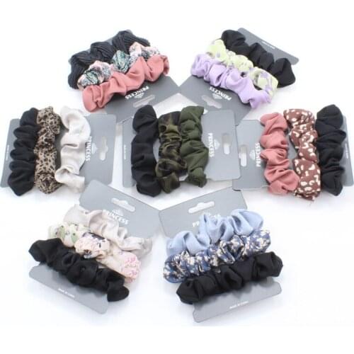 3Pcs Silk Scrunchies Print Leopard Scrunchie Set Elastic Hair Bands Solid Color Fashion Headwear Women Hair Accessories Gift