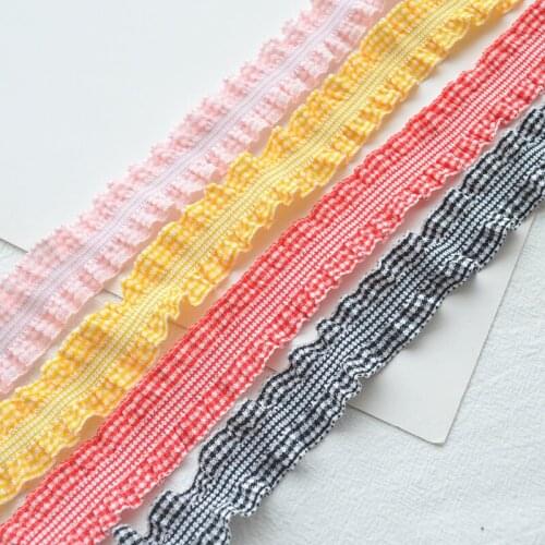 Kewgarden 2cm Plaid Elasticity Ruffle Ribbon DIY Hairband Bow Hair Accessories Handmade Tape Packing Riband 10 Yards
