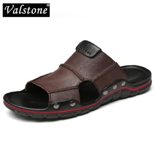 Valstone Genuine Leather Slippers Male Summer Shoes Outdoor Classics Cool Shoes Simple Design Beach Shoes High Quality Soft Plus