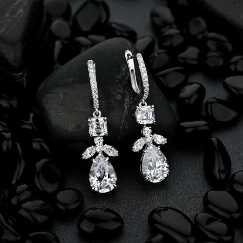 100% 925 Sterling 9*13mm Silver Water Drop Moissanite Gemstone Wedding Engagement Luxury Drop Dangle Earrings Fine Jewelry