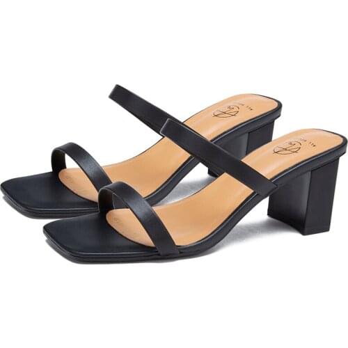 Luxury Shoes Women Designers 2021 Summer 6cm High Heels Beige Black Sandals Mules Shoes 21803AIN4500