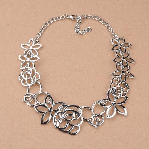 Vintage Statement Necklace Gypsy Bohemian Ethnic Tribal Hollow Silver Flower Fashion Jewelry Necklaces for Women