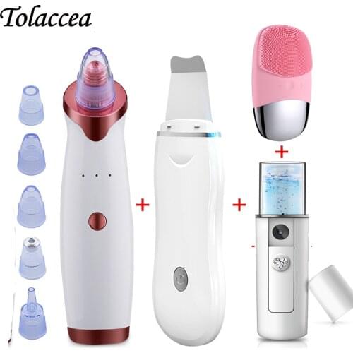 Ultrasonic Skin Scrubber Vibration Face Spatula Blackhead Remover Pore Vacuum Cleaner Ance Remover +Moisturizing Nano Spray