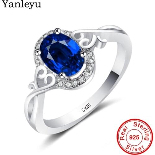 Yanleyu Pear Cut Blue Cubic Zirconia Anniversary Wedding Ring For Women Solid 925 Sterling Silver Jewelry Girl Friend Gift PR296