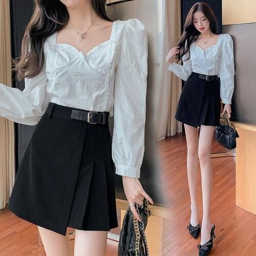 High Waist Pleated Skirts Half-Length Skirt Female Asymmetrical A-Line Short Skirt Hip Skirt 2021 Spring & Summer New BSQ223