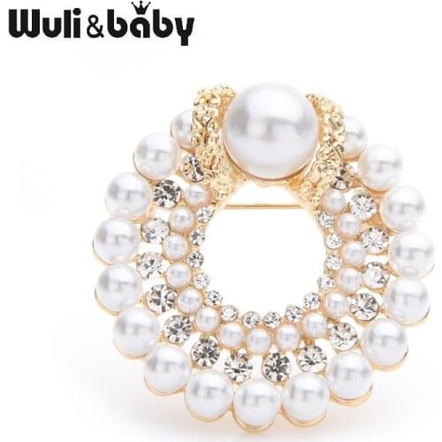 Wuli&baby Pearl Round Flower Brooches Women Weddings Brooch Pins Moms Gifts