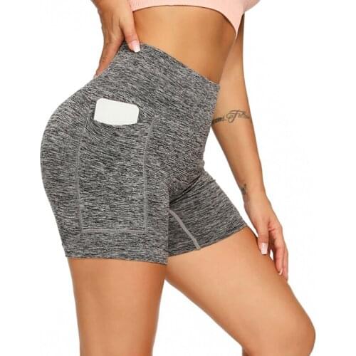 Womens Hips Tight-fitting Running Fitness Pants Abdomen Stretch Yoga Clothes Summer Yoga Shorts with Pocket