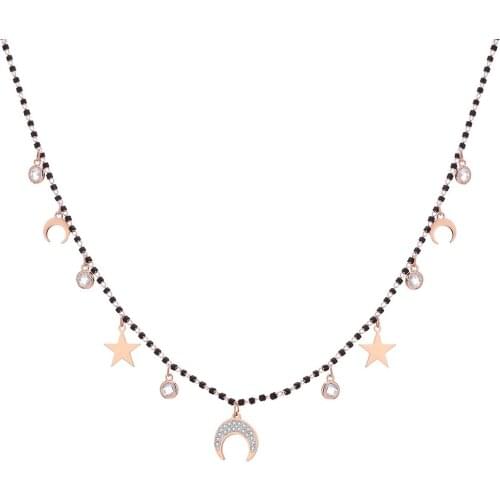 Trendy Black Beads Choker Necklace For Women Stainless Steel Star Moon Round Crystal Pendant Necklace Womens Jewelry Gift 2021