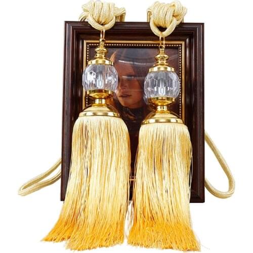 1Pair Holder Wall Euro Faux Crystal Tassels Fringe Curtain Tieback Rope Window Drapes Decor curtains tieback door hanger wall