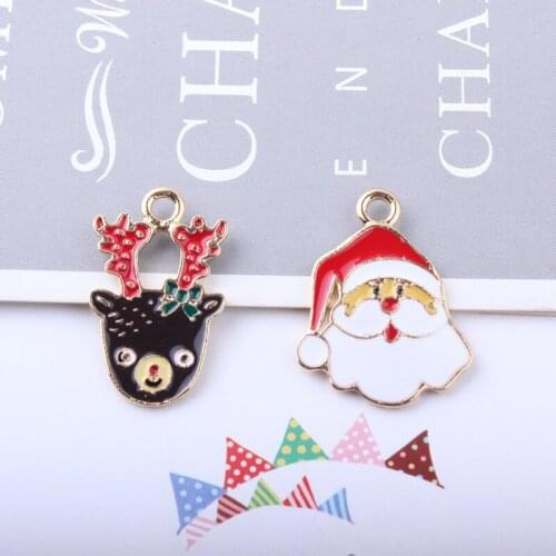 10pcs Christmas Series Santa Claus Elk Enamel Charms Gold Tone Alloy Pendants Floatings Bracelets DIY Jewelry Accessories YZ488