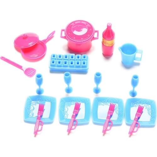 18PCS/Set Mini Simulation Tableware Dolls Kitchen Pots And Pans Dishes Glasses Cutlery For Dolls Accessories Hot Sell
