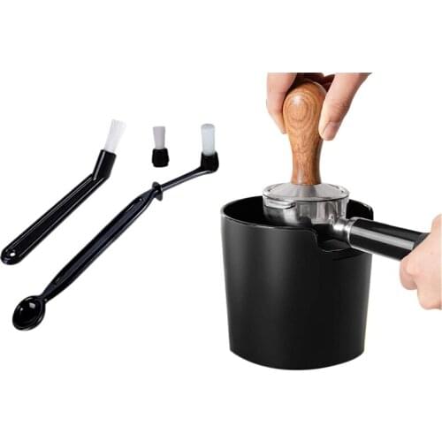 1x Coffee Powder Residue Box Coffee Machine Grounds Recycling Bucket & 3 Pieces Espresso Cleaner Brushes with Spoon Tool