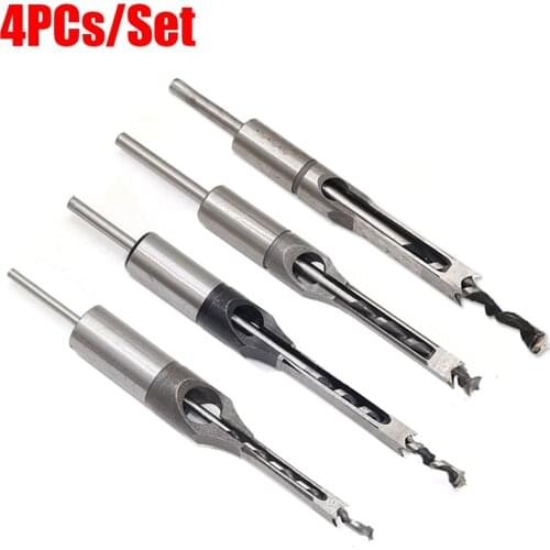 4/1Pcs Twist Drill Bits Square Auger Mortising Drills HSS Chisel Drill Square Hole Woodworking Drill Kit Extended Saw Drill Set