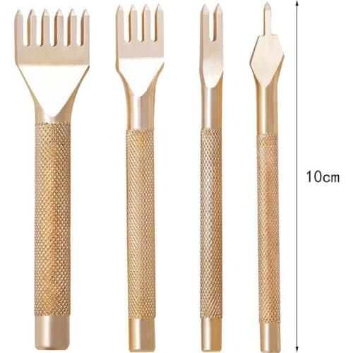 4pcs/set Golden Leather Craft Hole Punch leather craft Tools Diamond Point Black Pricking Iron Leather Chisel Stitching Tool 4mm