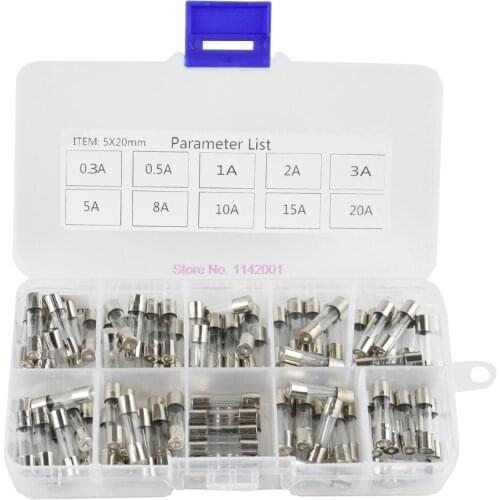 50Set 100pcs/set Fuse Assorted Kits DIY Quick Blow Glass Tube Fast-blow Glass Fuses 0.5A 1A 2A 3A 5A 8A 10A 15A 20A 30A